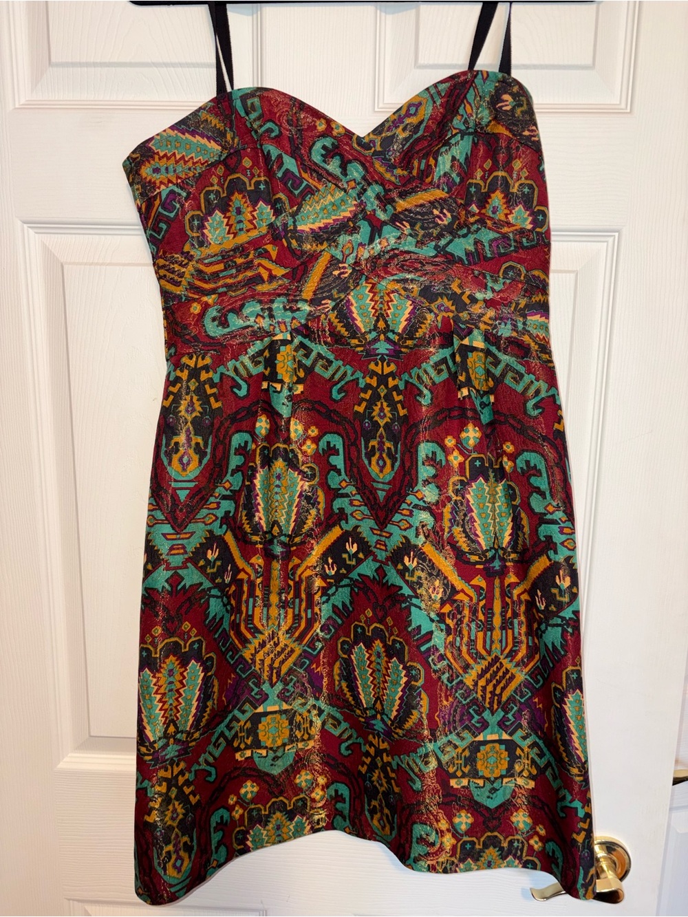 Nanette Lepore Multicolor Printed Strap Dress in Burgundy, Teal & Mustard